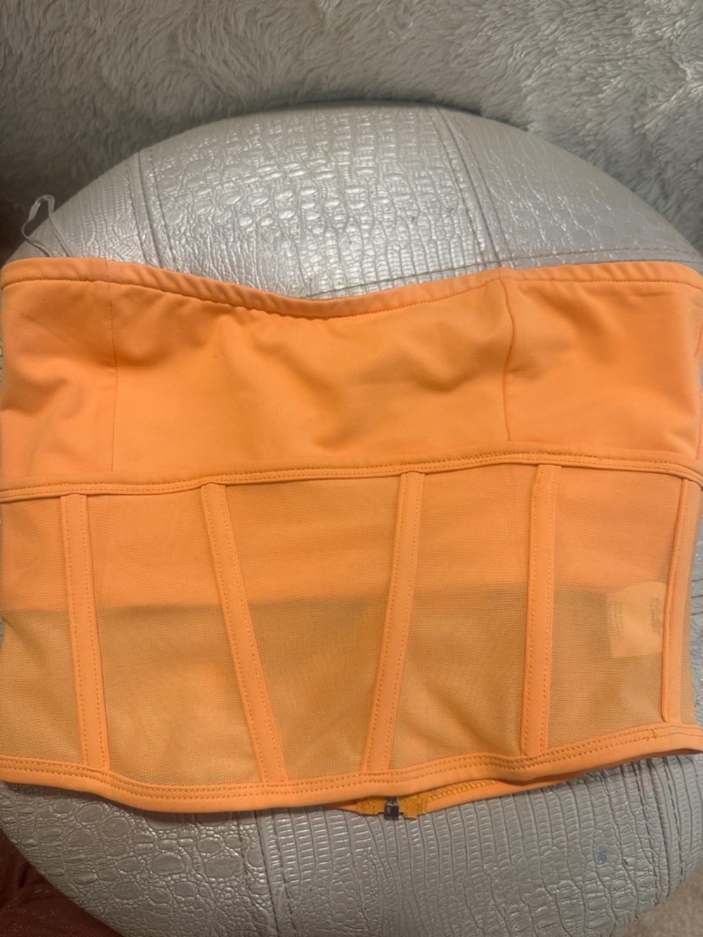 White Fox Boutique Orange Strapless Mesh Paneled Crop Top
